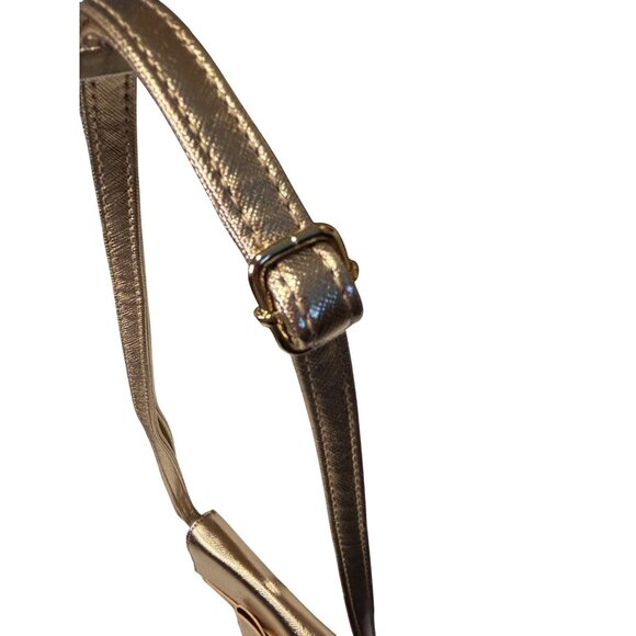 Gold Metallic Crossbody Bag With Bow Detail Adjustable Strap - Picture 4 of 11